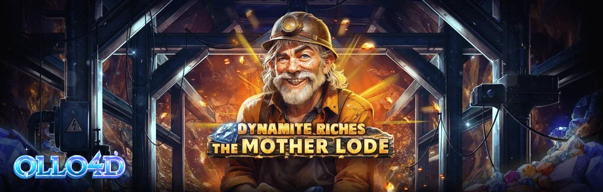 Tampilan visual slot Dynamite Riches The Mother Lode dengan latar belakang tambang emas.